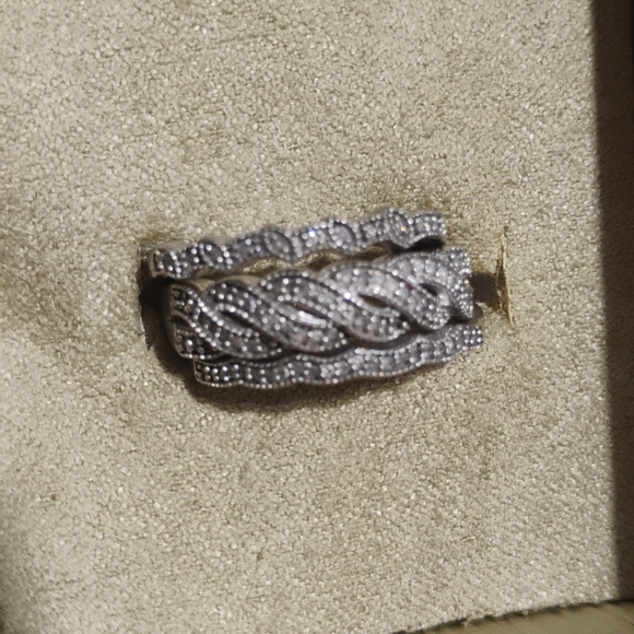 SALE! Stunning 3 Ring Trio Solid 925 Sterling Silver Genuine Diamonds Set - Picture 14 of 15